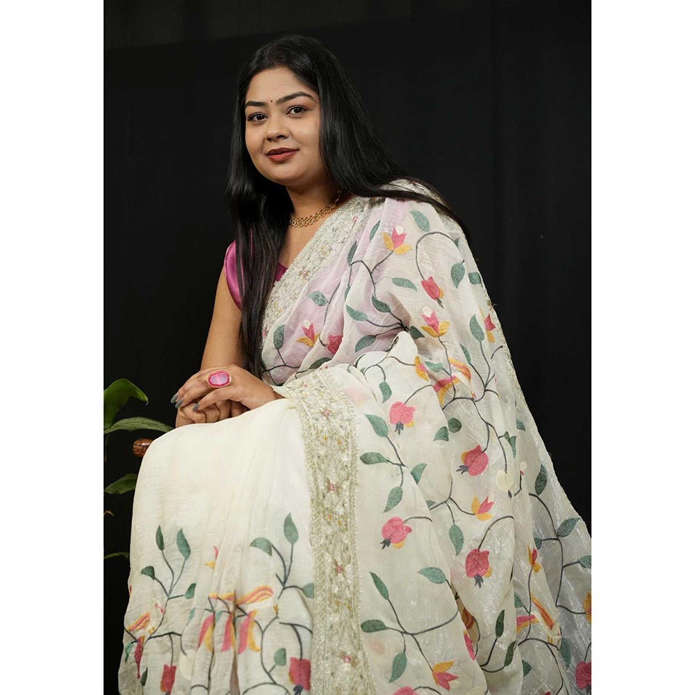 Isadora Life Multi-Color Floral Pre-Draped Saree with Unstitched Blouse