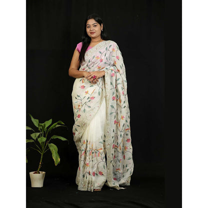 Isadora Life Multi-Color Floral Pre-Draped Saree with Unstitched Blouse