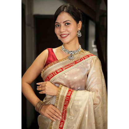 Isadora Life Beige Woven Pre-Draped Saree with Unstitched Blouse