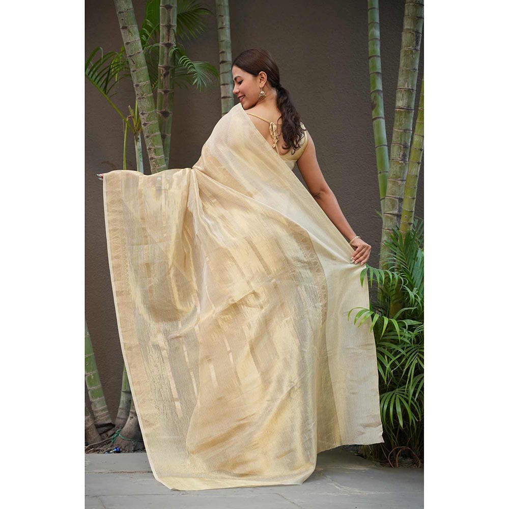 Isadora Life Gold Woven Pre-Draped Saree with Unstitched Blouse