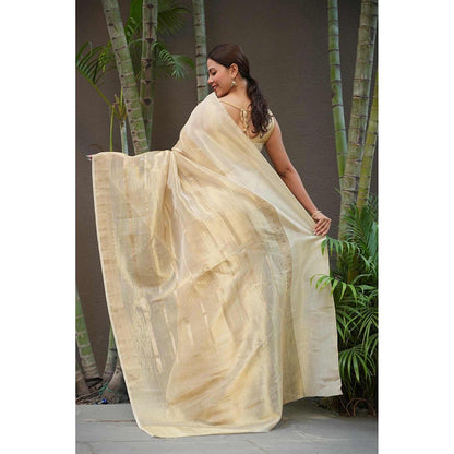 Isadora Life Gold Woven Pre-Draped Saree with Unstitched Blouse