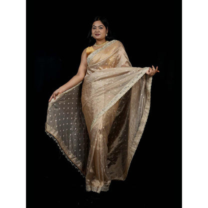 Isadora Life Gold Embroidered Pre-Draped Saree with Unstitched Blouse