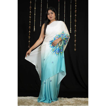 Isadora Life Multi-Color Printed Pre-Draped Saree with Unstitched Blouse