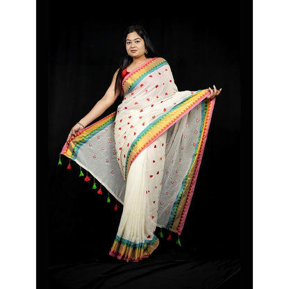 Isadora Life Multi-Color Geometric Pre-Draped Saree with Unstitched Blouse