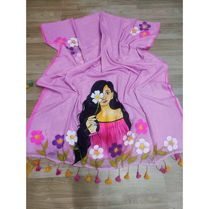 Isadora Life Pink Floral Pre-Draped Saree with Unstitched Blouse