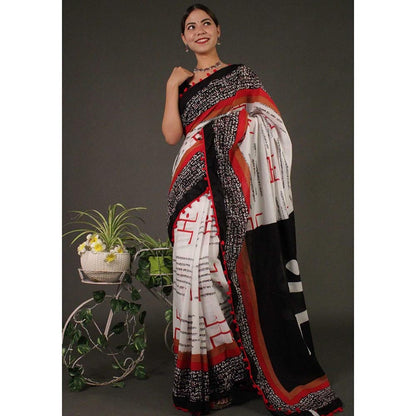 Isadora Life Multi-Color Printed Pre-Draped Saree with Unstitched Blouse