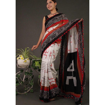 Isadora Life Multi-Color Printed Pre-Draped Saree with Unstitched Blouse