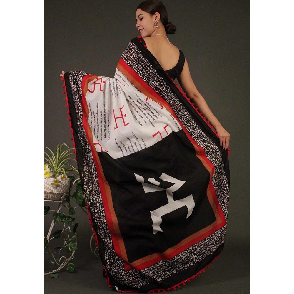 Isadora Life Multi-Color Printed Pre-Draped Saree with Unstitched Blouse