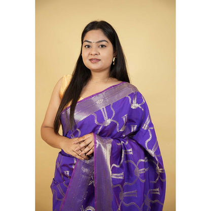 Isadora Life Blue Woven Pre-Draped Saree with Unstitched Blouse