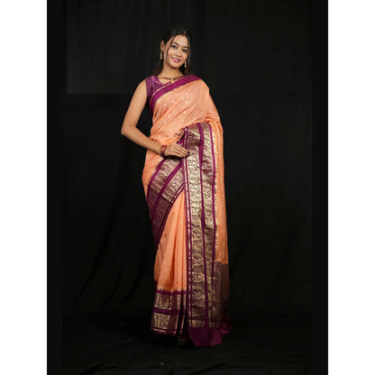 Isadora Life Peach Floral Pre-Draped Saree with Unstitched Blouse