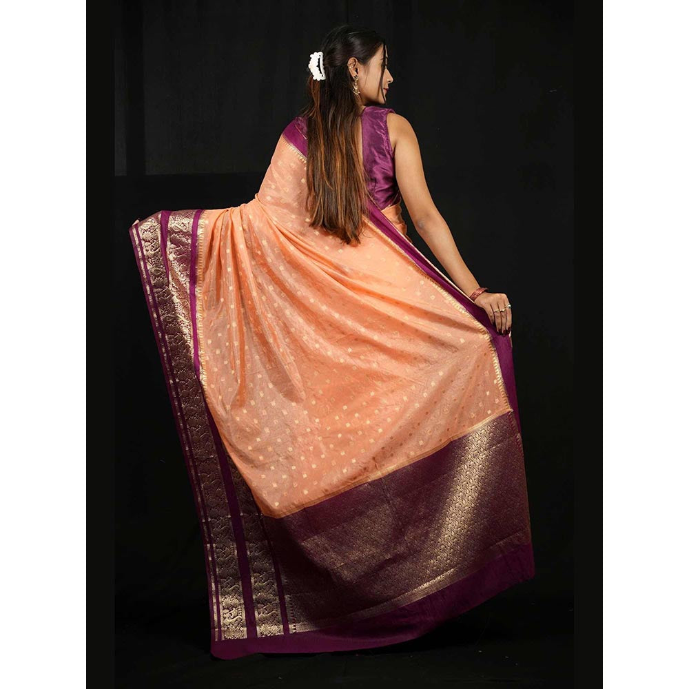 Isadora Life Peach Floral Pre-Draped Saree with Unstitched Blouse