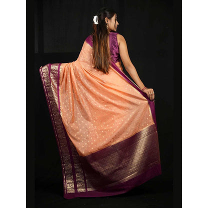 Isadora Life Peach Floral Pre-Draped Saree with Unstitched Blouse