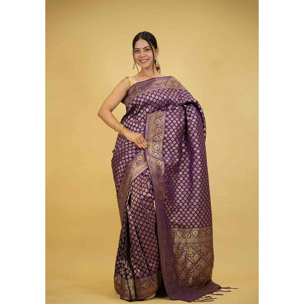 Isadora Life Purple Woven Pre-Draped Saree with Unstitched Blouse