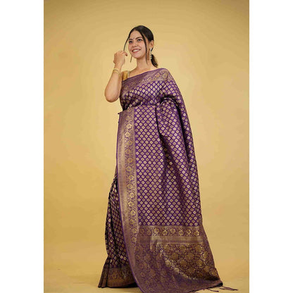 Isadora Life Purple Woven Pre-Draped Saree with Unstitched Blouse