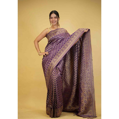 Isadora Life Purple Woven Pre-Draped Saree with Unstitched Blouse