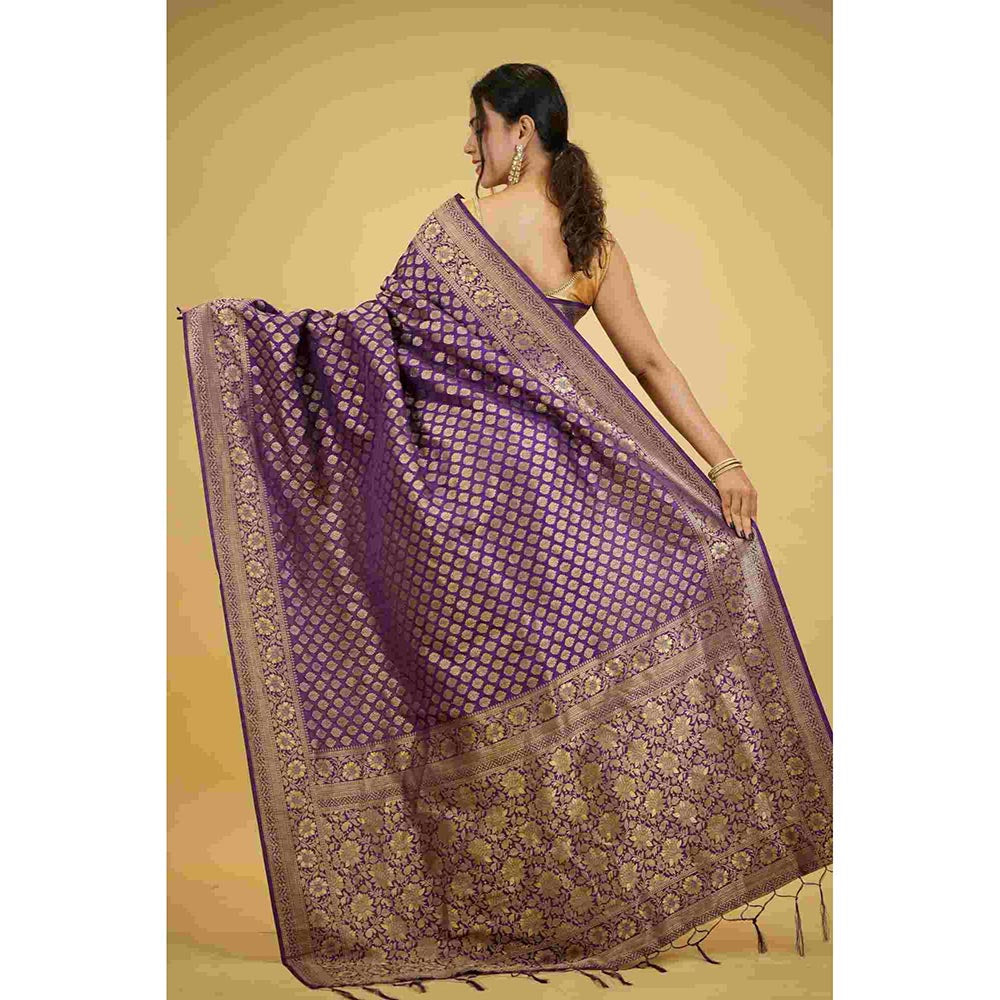 Isadora Life Purple Woven Pre-Draped Saree with Unstitched Blouse
