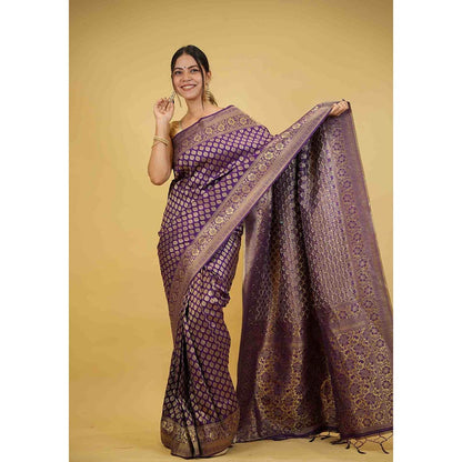 Isadora Life Purple Woven Pre-Draped Saree with Unstitched Blouse