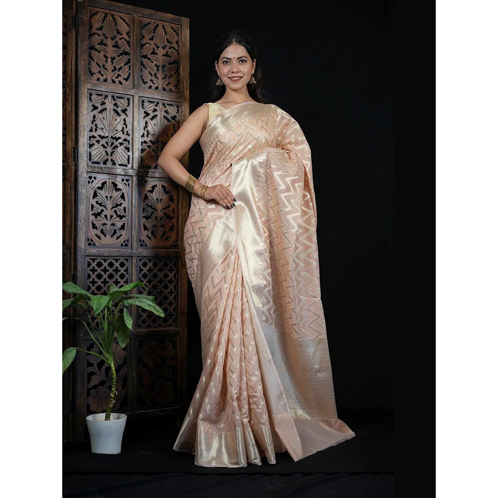 Isadora Life Beige Geometric Pre-Draped Saree with Unstitched Blouse