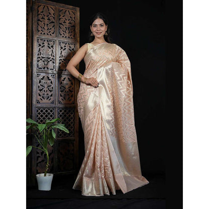 Isadora Life Beige Geometric Pre-Draped Saree with Unstitched Blouse