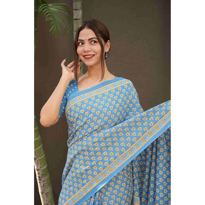 Isadora Life Blue Floral Pre-Draped Saree with Unstitched Blouse