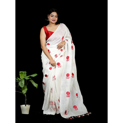 Isadora Life White Geometric Pre-Draped Saree with Unstitched Blouse