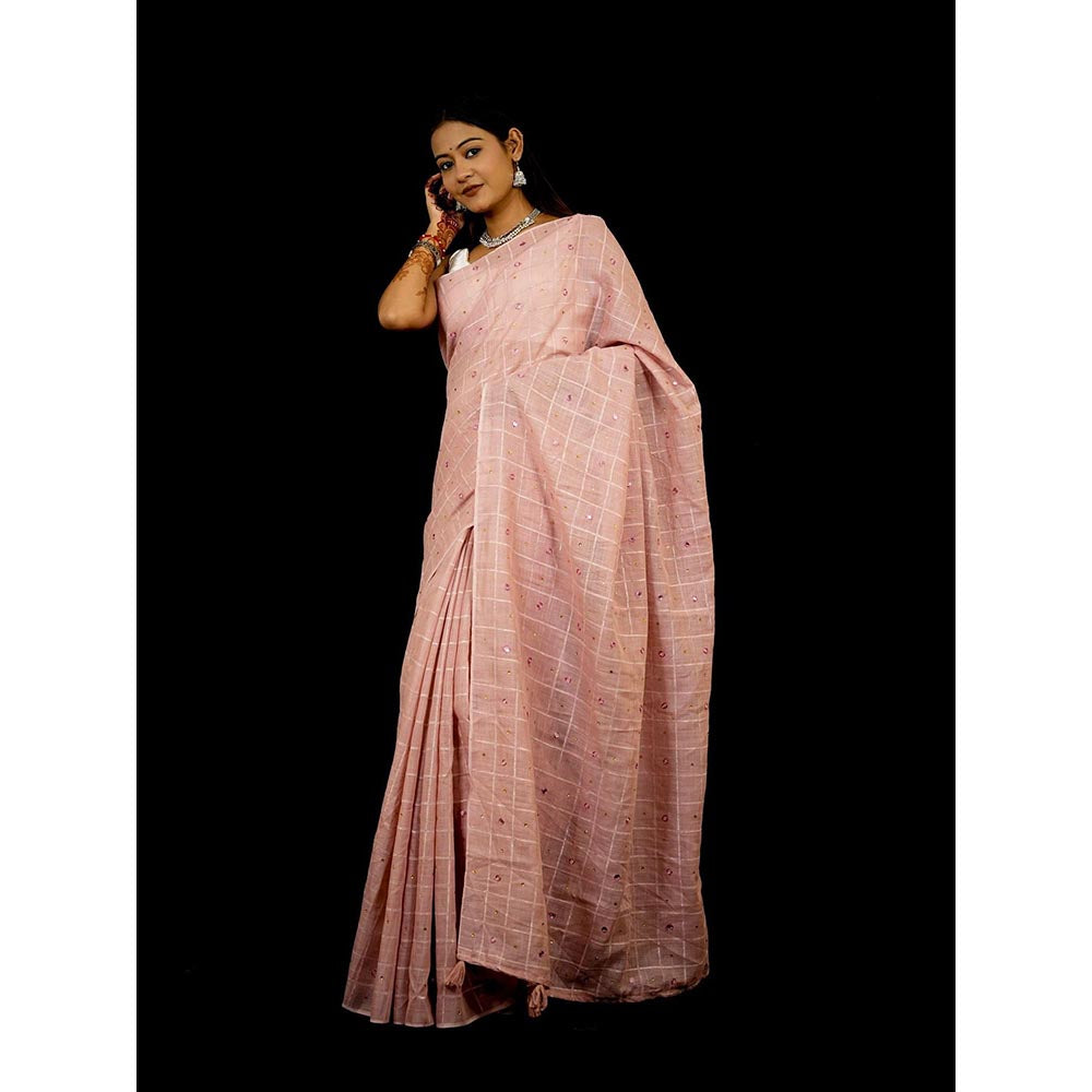 Isadora Life Peach Embroidered Pre-Draped Saree with Unstitched Blouse