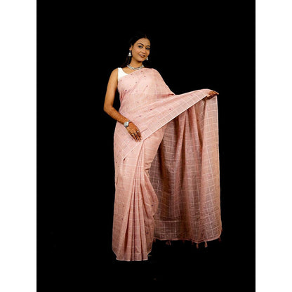 Isadora Life Peach Embroidered Pre-Draped Saree with Unstitched Blouse