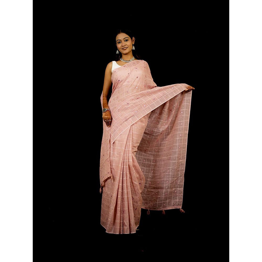 Isadora Life Peach Embroidered Pre-Draped Saree with Unstitched Blouse