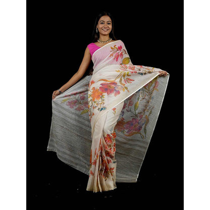 Isadora Life Multi-Color Floral Pre-Draped Saree with Unstitched Blouse