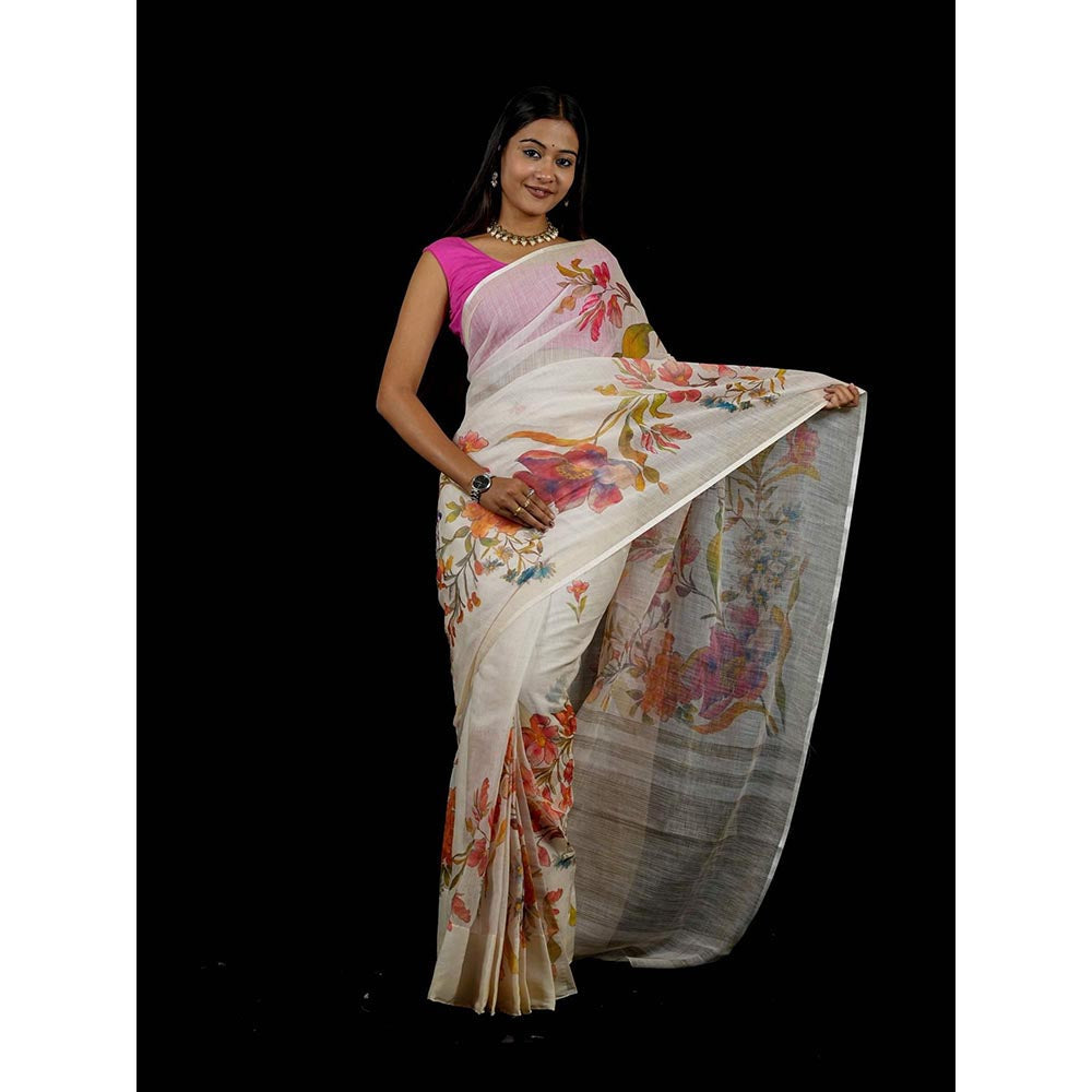 Isadora Life Multi-Color Floral Pre-Draped Saree with Unstitched Blouse