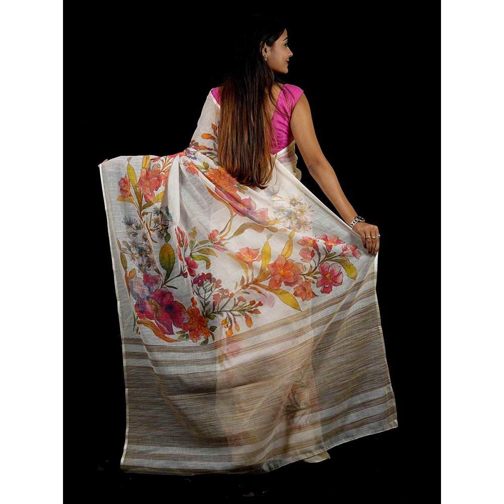 Isadora Life Multi-Color Floral Pre-Draped Saree with Unstitched Blouse