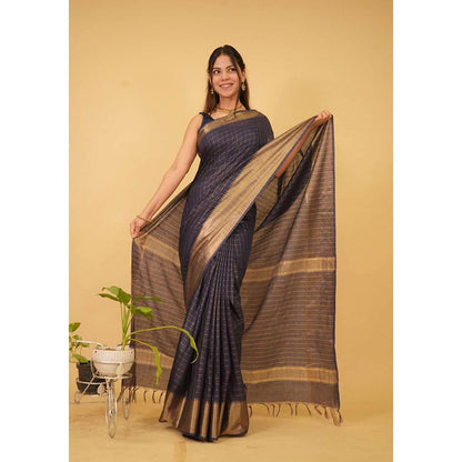 Isadora Life Black Checks Pre-Draped Saree with Unstitched Blouse