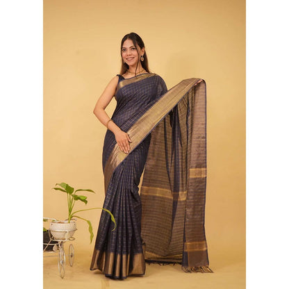 Isadora Life Black Checks Pre-Draped Saree with Unstitched Blouse