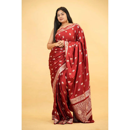 Isadora Life Red Floral Pre-Draped Saree with Unstitched Blouse