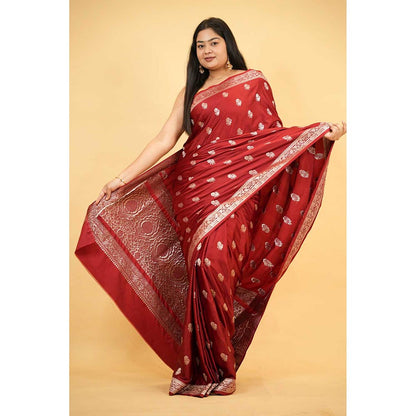 Isadora Life Red Floral Pre-Draped Saree with Unstitched Blouse
