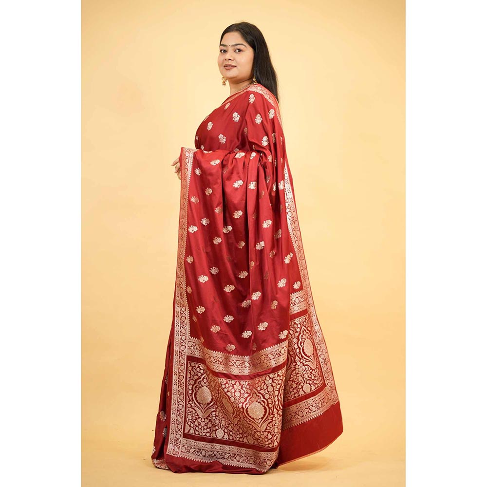 Isadora Life Red Floral Pre-Draped Saree with Unstitched Blouse