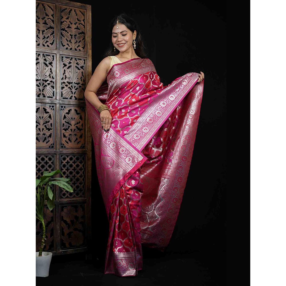 Isadora Life Multi-Color Floral Pre-Draped Saree with Unstitched Blouse
