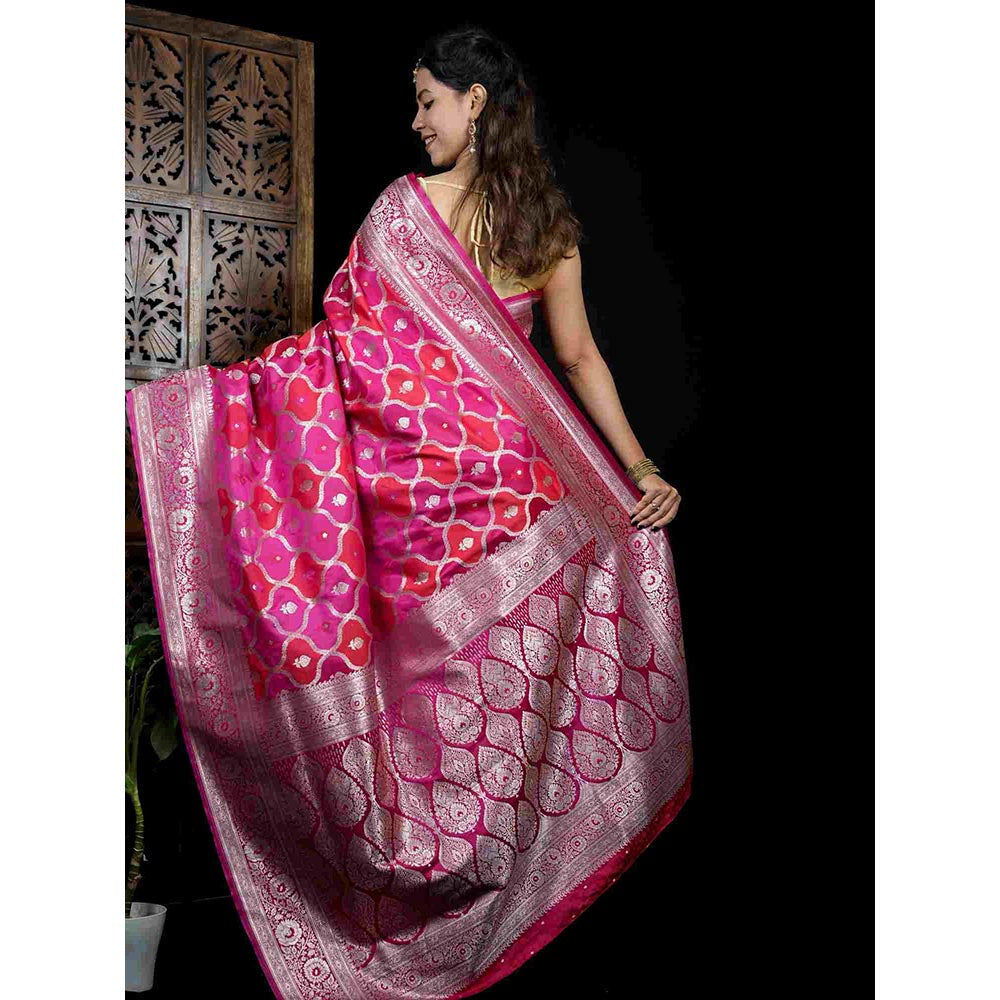 Isadora Life Multi-Color Floral Pre-Draped Saree with Unstitched Blouse