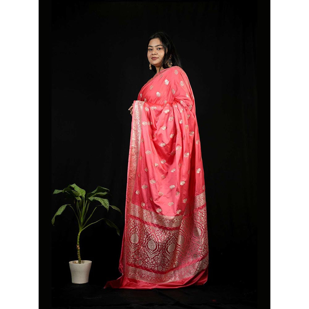 Isadora Life Peach Floral Pre-Draped Saree with Unstitched Blouse