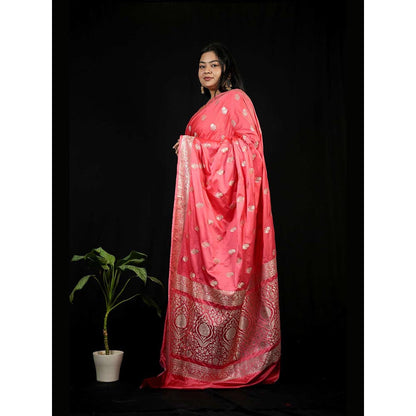 Isadora Life Peach Floral Pre-Draped Saree with Unstitched Blouse