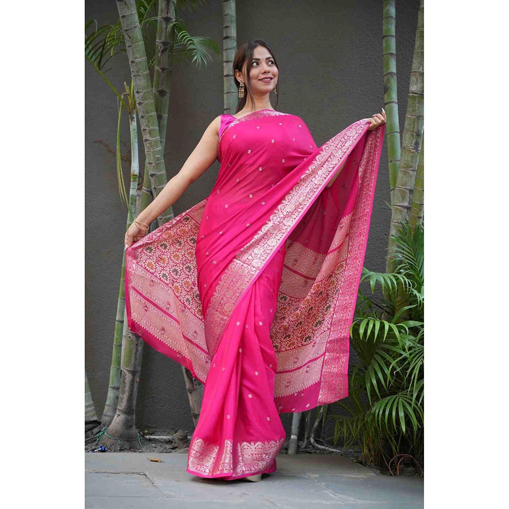 Isadora Life Pink Woven Pre-Draped Saree with Unstitched Blouse