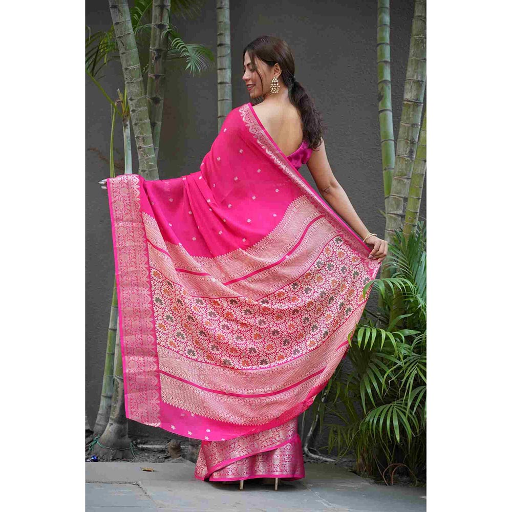 Isadora Life Pink Woven Pre-Draped Saree with Unstitched Blouse