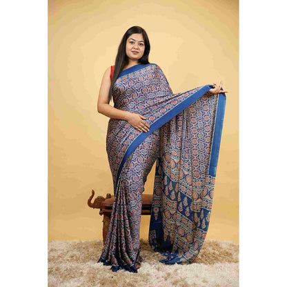 Isadora Life Blue Printed Pre-Draped Saree with Unstitched Blouse
