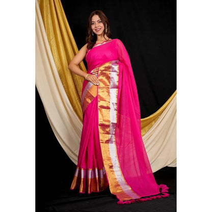 Isadora Life Pink Solid Pre-Draped Saree with Unstitched Blouse