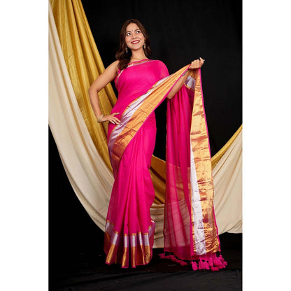 Isadora Life Pink Solid Pre-Draped Saree with Unstitched Blouse