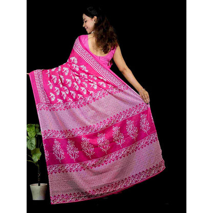 Isadora Life Pink Printed Pre-Draped Saree with Unstitched Blouse