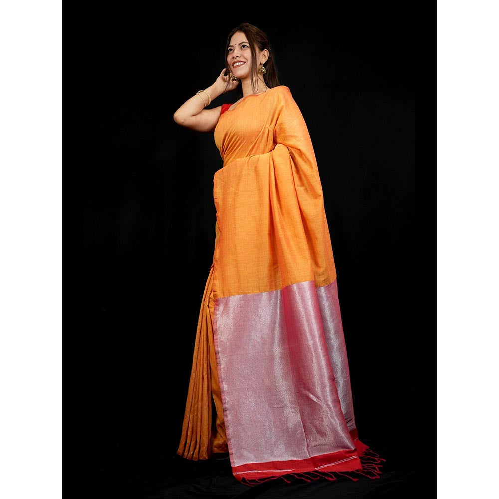 Isadora Life Mustard Solid Pre-Draped Saree with Unstitched Blouse