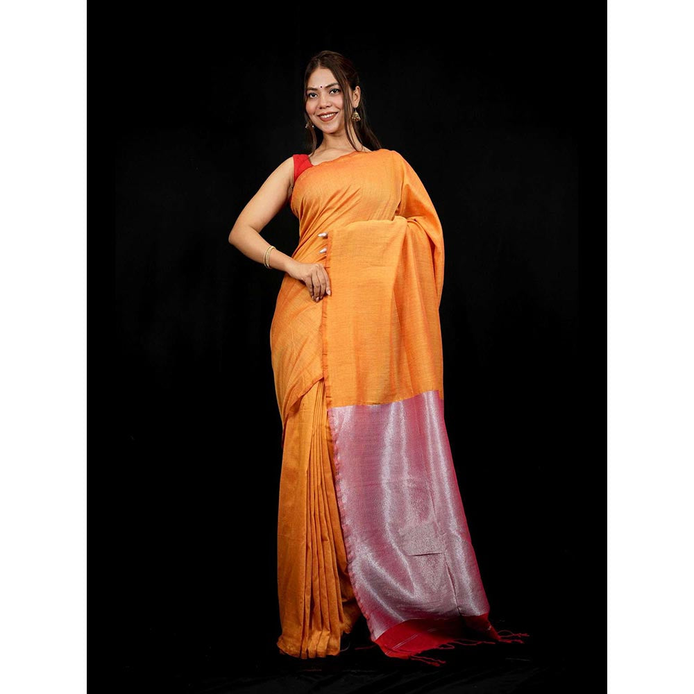 Isadora Life Mustard Solid Pre-Draped Saree with Unstitched Blouse