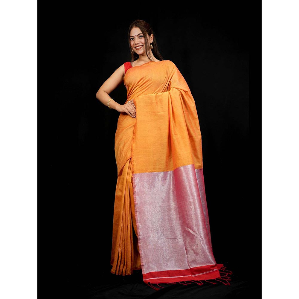 Isadora Life Mustard Solid Pre-Draped Saree with Unstitched Blouse