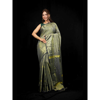 Isadora Life Metallic Woven Pre-Draped Saree with Unstitched Blouse